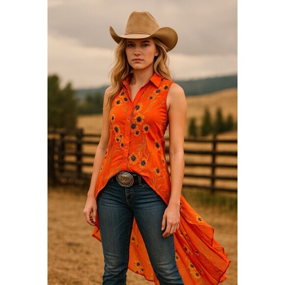 Womens Hi Low Top Size S Sunflower Dutton Yellowstone Boho Western Festival - Picture 1 of 11